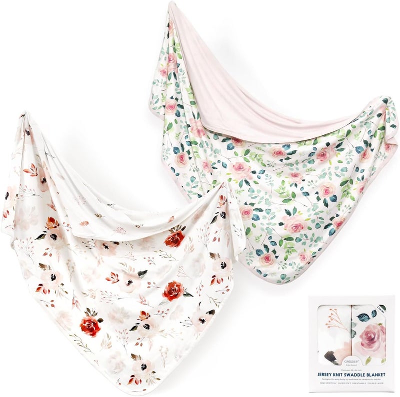 GRSSDER Baby Blankets Super Soft Jersey Knit Swaddle Blanket 2 Pack for Baby Girls and Boys - Image 1